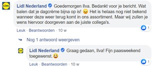 1 webcare-reactie op Facebook door Lidl Nederland - webcare onderzoek Claudia Carreiro