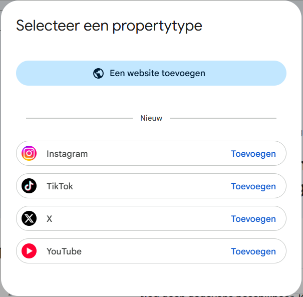 Nieuw in Google Search Console: Platform Properties (sociale media accounts) toevoegen